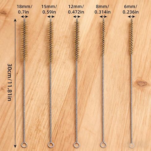 5Pcs Brass Wire Tube Brush Kit 11.81Inch Long Pipe Cleaners 6mm/8mm/12mm/15mm/18mm Tube Cleaning Brush for Cleaning Metal, Tubes, Bottle, Auto Parts in Kuwait