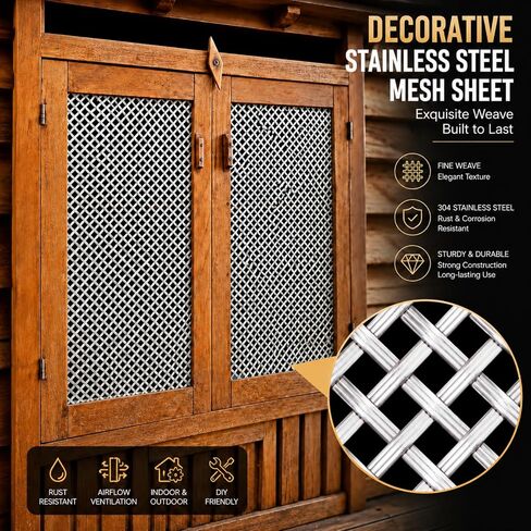 2 Pcs Expanded Metal Sheet Stainless Steel Mesh Screen 304 Wire Sheet Decorative Metal Panels 12" x 24" Ventilation Vent Decorative Grate Cabinet Door Cage Garden Window Filter DIY Projects in Kuwait