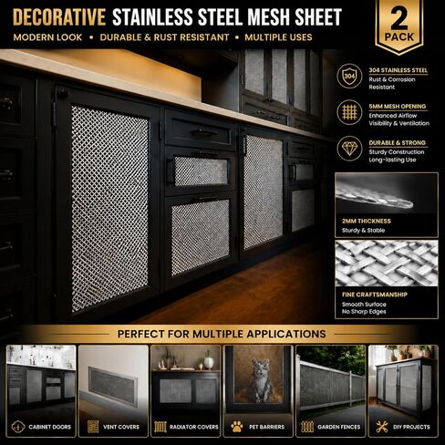 2 Pcs Expanded Metal Sheet Stainless Steel Mesh Screen 304 Wire Sheet Decorative Metal Panels 12" x 24" Ventilation Vent Decorative Grate Cabinet Door Cage Garden Window Filter DIY Projects in Kuwait