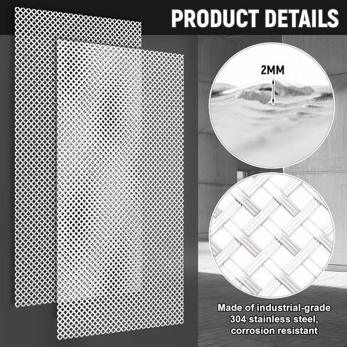 2 Pcs Expanded Metal Sheet Stainless Steel Mesh Screen 304 Wire Sheet Decorative Metal Panels 12" x 24" Ventilation Vent Decorative Grate Cabinet Door Cage Garden Window Filter DIY Projects in Kuwait