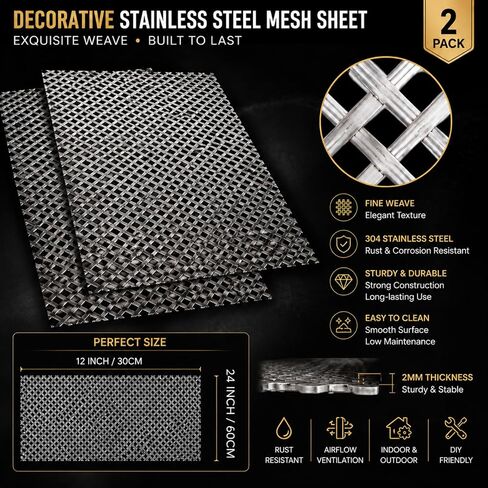 2 Pcs Expanded Metal Sheet Stainless Steel Mesh Screen 304 Wire Sheet Decorative Metal Panels 12" x 24" Ventilation Vent Decorative Grate Cabinet Door Cage Garden Window Filter DIY Projects in Kuwait