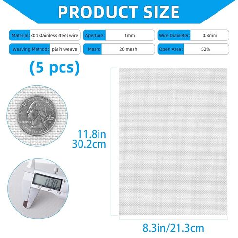 5pcs Stainless Steel Mesh Screen, 15 x 20 cm Bendable Metal Woven Wire Mesh Screen, Easy to Cut Non-Rusting Metal Vent Screens for DIY Crafts, Cage, Window, Filter in Saudi Arabia