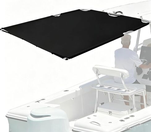 Black T-Top Boat Sun Shade Kit with Poles and Tie-Down Straps - 1200D Polyester Marine Canopy Cover for Center Console Fishing Boats, Fits Standard Rod Holders, 78.7" x 68" in Kuwait
