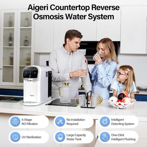 Aigerri UV Countertop Reverse Osmosis Water Filter, NSF/ANSI 372 Certified, 5-Stage RO Filtration System, 5: 1 Pure to Drain, No Installation, Portable Reverse Osmosis Purifier for Home, Kitchen in Kuwait