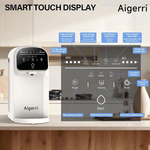 Aigerri UV Countertop Reverse Osmosis Water Filter, NSF/ANSI 372 Certified, 5-Stage RO Filtration System, 5: 1 Pure to Drain, No Installation, Portable Reverse Osmosis Purifier for Home, Kitchen in Kuwait