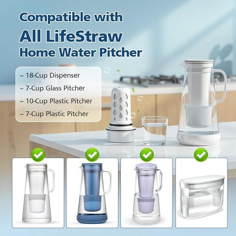 استبدال فلتر إبريق الماء للمنزل LifeStraw، 7 عبوات من مرشحات المياه المتوافقة مع موزع LifeStraw المنزلي وأنظمة الإبريق، 1 مرشح دقيق غشائي و6 مرشحات كربون منشط، إمداد لمدة عام واحد in Kuwait