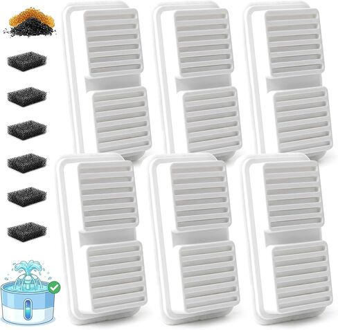 6 Pack Cat Water Fountain Filter with 6 Pre-Filter Sponges, Replacement Filters for Stainless Steel Cat Water Fountain, Multi-Layer Filtration (6, White) in Kuwait