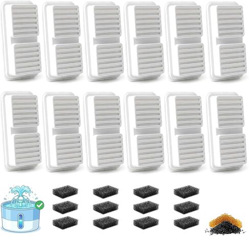 6 Pack Cat Water Fountain Filter with 6 Pre-Filter Sponges, Replacement Filters for Stainless Steel Cat Water Fountain, Multi-Layer Filtration (6, White) in Kuwait