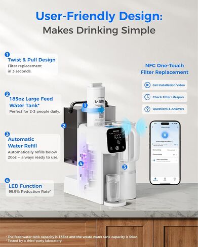 Waterdrop M6SL Mineral Reverse Osmosis System Countertop Water Filter, 8-Stage, 3:1 Pure to Drain, RO System Delivers Purified Water to Glass Pitcher, NSF/ANSI 372 & 58 Certified, Room-Temperature in Saudi Arabia