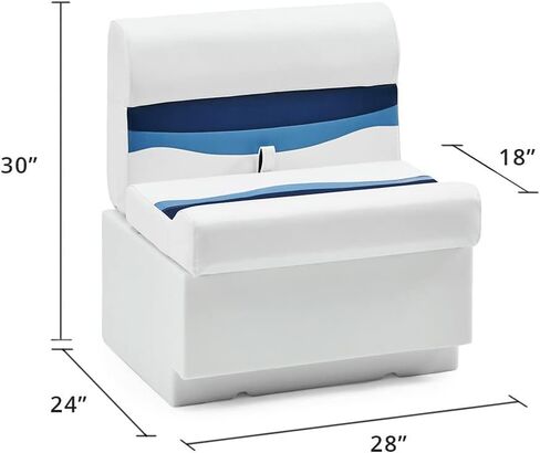 DeckMate Complete 28" Classic Pontoon Boat Seat Bench and Base - White, Blue and Light Blue in Kuwait