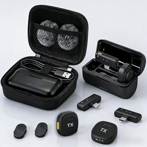 BSONE Wireless Lavalier Microphone for iPhone & Android, Clip-On Mini Mic with Charging Case, Rechargeable Professional Lapel Mics for Vlogging, Video Recording, Content Creators, YouTube, TikTok in Kuwait