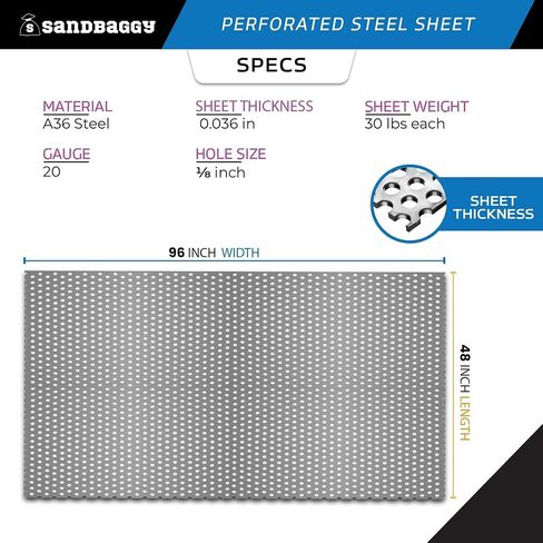 Perforated Steel Sheet 96" x 48" - Perforated Metal Sheet - 20 Gauge - Sandbaggy (30, 96" x 48") in Kuwait