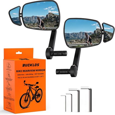 BUCKLOS Handlebar Bike Mirror, Dual‑Lens Wide Angle Convex Bicycle Rear View Mirror, 360° Adjustable Anti‑Glare HD Glass Lens, Aluminum Alloy Bracket, Fit for Mountain, Road Bikes & E‑Scooters (HM20) in Saudi Arabia