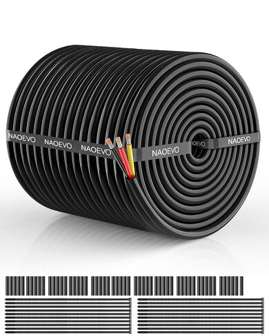 سلك كهربائي NAOEVO 16 قياس 2 موصل، سلك PVC مجدول 16 AWG، جهد منخفض 12 فولت/نحاس معلب/كابل مرن لأسلاك السيارات، سلك المصباح، كابل بحري (50 قدم) in Saudi Arabia