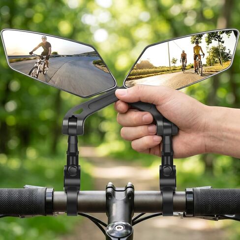 2 Pack 360°Rotating Bike Mirrors- HD Wide Angle Bicycle Rear View Mirror with Adjustable Arm Anti-Vibration Handlebar Mount for Road Mountain Bike & E-Bike Fits 22-25mm Bar in Saudi Arabia