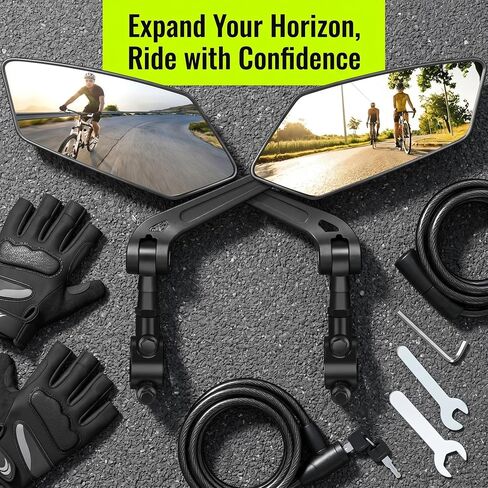2 Pack 360°Rotating Bike Mirrors- HD Wide Angle Bicycle Rear View Mirror with Adjustable Arm Anti-Vibration Handlebar Mount for Road Mountain Bike & E-Bike Fits 22-25mm Bar in Saudi Arabia
