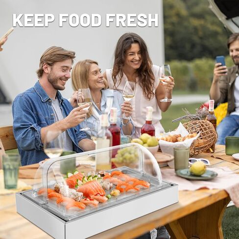 Ice Food Serving Display Tray, Portable Salad Bar Buffet Station for Home, Cold Food Buffet Server with Clear Roll Top Cover, Chilled Serving Trays for Parties, Hotel Kitchen,3 Ice Packs, 1 x 1 Pan in Kuwait