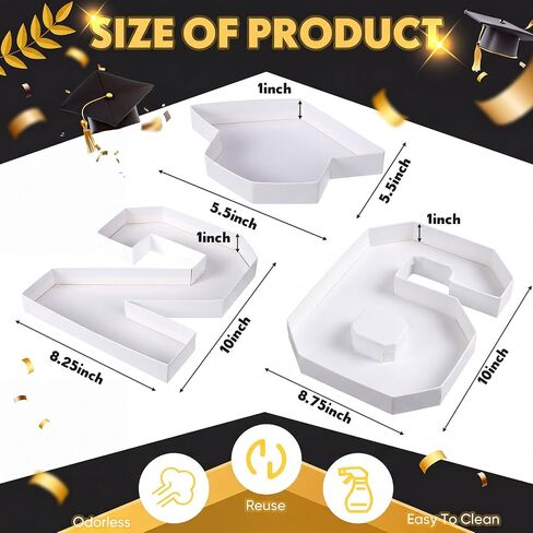 Hollowfly 3 Pcs 10" Graduation Fillable Letter,Plastic Number Trays for Food 2026,2026 Charcuterie Number,Grad Fillable Letter for Class of 2026 Congrats Grad Party Supplies in Kuwait