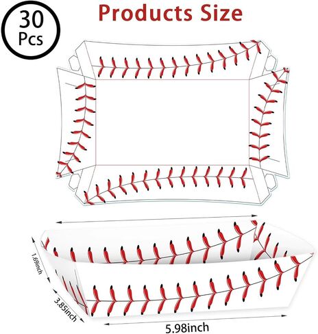 30 Pack Baseball Party Supplies Paper Baseball Plates Disposable Serving Tray Nacho Food Boats for Baseball Birthday Party Favors (30) in Kuwait
