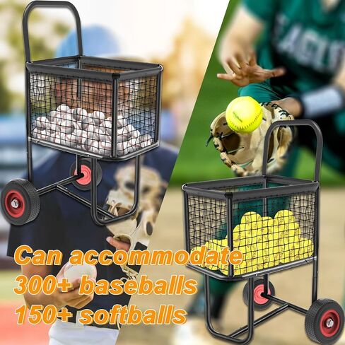 عربة كرات رياضية بعجلات - تحمل 300 كرة بيسبول أو 150 كرة لينة، وتخزين المعدات للعلبة ذات سعة كبيرة - إطار فولاذي متين وإطارات مضادة للثقب لصالة الألعاب الرياضية ونادي المدرسة والتدريب الداخلي والخارجي in Kuwait