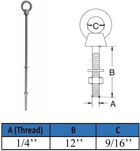 مارين T316 الفولاذ المقاوم للصدأ 1/4 بوصة × 12 بوصة مسمار بعروة الكتف 400 رطل WLL in Kuwait