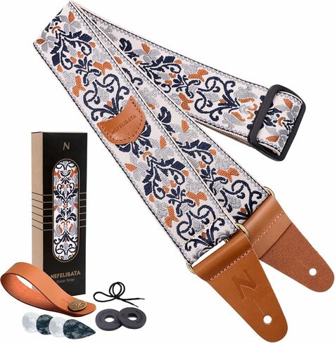 Nefelibata Guitar Strap with Pick Pocket, Head Cowhide Leather Ends Guitar Straps for Bass, Electric & Acoustic Guitar, with Free Strap Button, Locks and Picks in Saudi Arabia