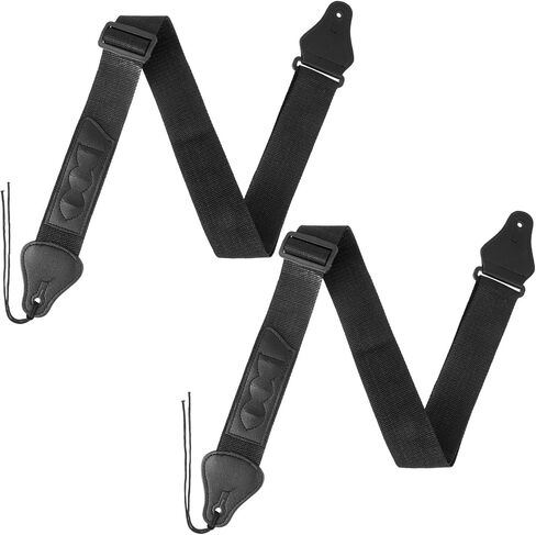 2 PCS Guitar Straps 2 Inch Black Bass Guitar Strap, Acoustic Electric Guitars Straps Adjustable Leather Ends, Comfortable Ukulele Strap for All Guitars Easy to Install in Saudi Arabia