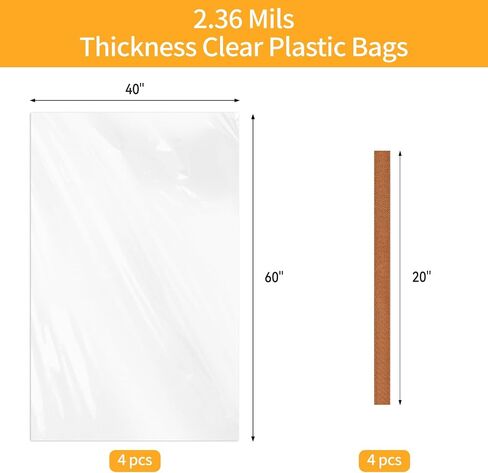أكياس بلاستيكية شفافة كبيرة جدًا من أويمرت، 40 × 60 بوصة، 4 عبوات | قابلة لإعادة الاستخدام، جامبو، مقاومة للماء، تتضمن 4 ربطات، للأمتعة، وحقيبة السفر، والأثاث، وتخزين الكراسي ونقلها in Kuwait