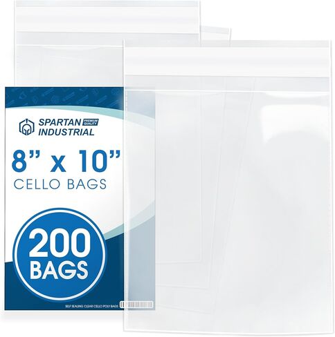 8" X 10" Self-Sealing Cellophane Bags (200 Count) Clear Resealable Cello Bags for Art Prints, Photos, Stickers, Cookies, and Crafts - Spartan Industrial in Saudi Arabia