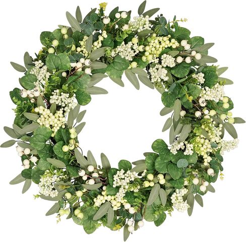 Vlorart 32 Inch Artificial Spring Summer Greenery Christmas Wreaths for Front Door Green Eucalyptus Leaf Wreath Decor Boxwood with Big Berries for Farmhouse Outside Year Round in Saudi Arabia