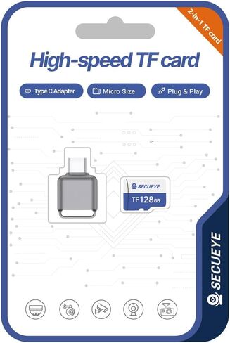 SECUEYE 64GB TF Memory Card with Type C Adapter Class 10 FAT32 High Speed Reading/Writing 24/7 Recording for Security Camera Dash Cam and More (64GB + Card Reader) in Saudi Arabia