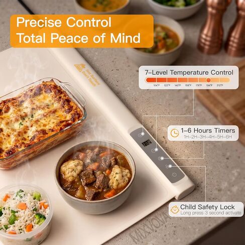 Food Warming Mat Extra Large-MIXVOVA 42"X16" Extendable Electric Food Warmer with 7 Temperature & 6 Timer Settings,Child Lock,2-Piece Silicone Warming Trays for Buffets,Parties and Home in Kuwait
