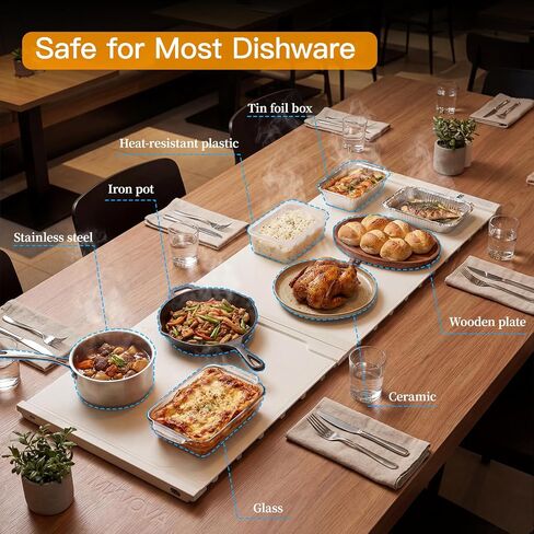 Food Warming Mat Extra Large-MIXVOVA 42"X16" Extendable Electric Food Warmer with 7 Temperature & 6 Timer Settings,Child Lock,2-Piece Silicone Warming Trays for Buffets,Parties and Home in Kuwait