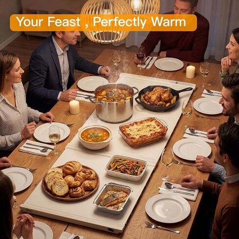 Food Warming Mat Extra Large-MIXVOVA 42"X16" Extendable Electric Food Warmer with 7 Temperature & 6 Timer Settings,Child Lock,2-Piece Silicone Warming Trays for Buffets,Parties and Home in Kuwait