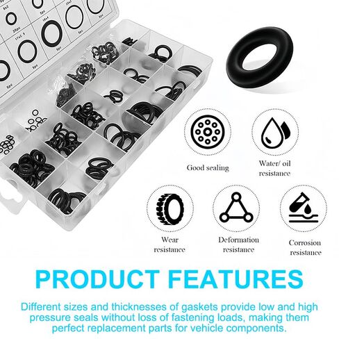 225 Pcs O Ring Kit, 18 Size Nitrile Rubber O-Ring Assortment Set, ID 3mm-22mm, Waterproof and Resist Heat, Seal Repair Tool for Automotive Plumbing Air Gas Water, Black in Kuwait