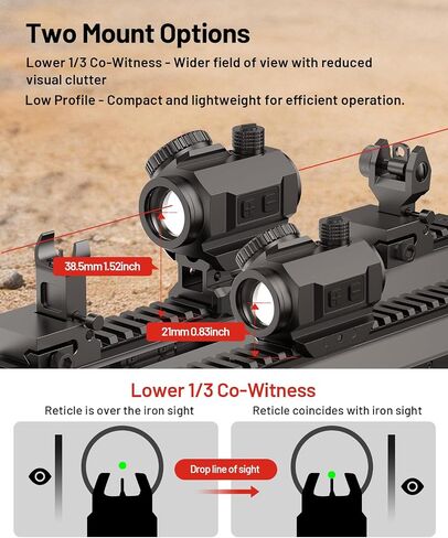 EZshoot 2 MOA Dot & 40 MOA Circle Green Dot Sight, Multi-Reticle Motion Awake Scope, 1x20mm 12 Brightness Compact Optics for Hunting, with Lower 1/3 Co-Witness Mount for Picatinny, IPX7 Waterproof in Saudi Arabia