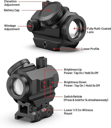 EZshoot 2 MOA Dot & 40 MOA Circle Green Dot Sight, Multi-Reticle Motion Awake Scope, 1x20mm 12 Brightness Compact Optics for Hunting, with Lower 1/3 Co-Witness Mount for Picatinny, IPX7 Waterproof in Saudi Arabia