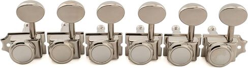 Musiclily Ultra R18T 6-in-line 18:1 Ratio Semi Closed Vintage Hybrid Style Staggered Locking Machine Heads Tuners with Vintage Oval Button for Fender Squier Strat Tele Style Electric Guitar, Nickel in Kuwait