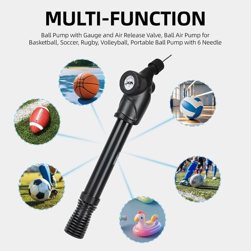 Tigrisk® Ball Pump with Pressure Gauge, Hand Air Inflation Pump with Needles and Nozzles for Basketball, Football, Soccer Ball, Volleyball and Other Inflatable Balls in Kuwait