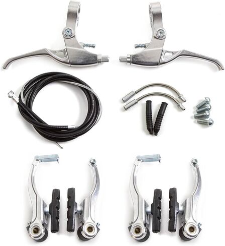 Clarks 115 V-Brake Caliper Set - Silver, Modern, Easy to Install, Alloy, Stainless Steel, 100% Stainless Steel, 1 Count, Rectangular, Polished, Front & Rear, Lever, Bike Brake Set | bike-rim-brake-sets in Kuwait