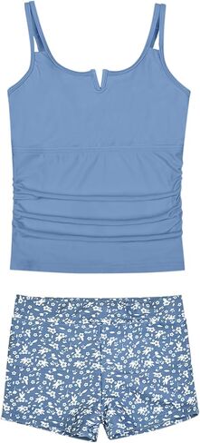 Mirawise Gilrs Swimsuit Tankini 2 Piece Bathing Suit V-Neck Cutout Tropical Print Swimwear for Teen Girls for 6-13Y in Saudi Arabia