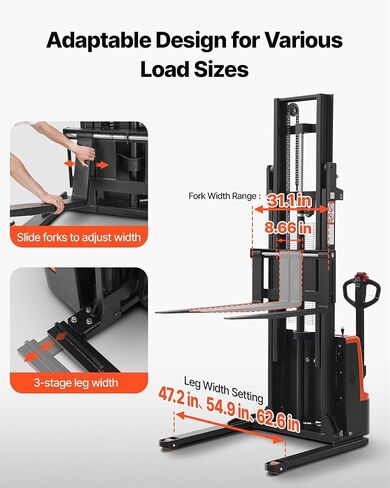 VEVOR Full Electric Pallet Stacker, 3300 lbs Capacity, 98.4'' Lifting Height, Pallet Lift Stacker Forklift with Straddle Legs & Forks, 8.66-31.1 Inches Adjustable Fork Width, Orange & Black in Kuwait