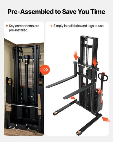VEVOR Full Electric Pallet Stacker, 3300 lbs Capacity, 98.4'' Lifting Height, Pallet Lift Stacker Forklift with Straddle Legs & Forks, 8.66-31.1 Inches Adjustable Fork Width, Orange & Black in Kuwait