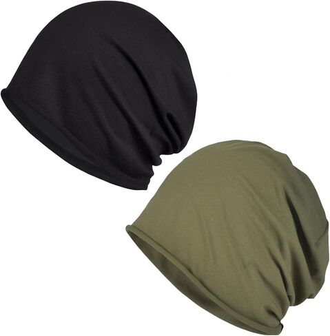 Summer Beanie for Men, 2PCS Lightweight Cotton Summer Hats for Women Men, Breathable Headwear for Outdoor Activities and Sensitive Scalp, Chemo Skull Cap Baggy Headwear Black in Kuwait