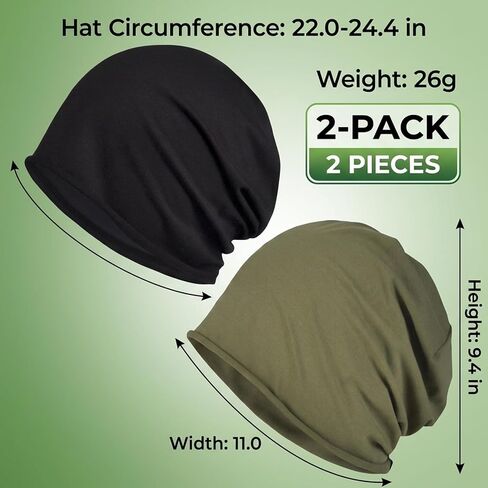 Summer Beanie for Men, 2PCS Lightweight Cotton Summer Hats for Women Men, Breathable Headwear for Outdoor Activities and Sensitive Scalp, Chemo Skull Cap Baggy Headwear Black in Kuwait