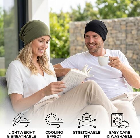 Summer Beanie for Men, 2PCS Lightweight Cotton Summer Hats for Women Men, Breathable Headwear for Outdoor Activities and Sensitive Scalp, Chemo Skull Cap Baggy Headwear Black in Kuwait