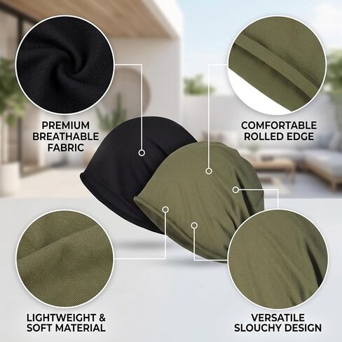 Summer Beanie for Men, 2PCS Lightweight Cotton Summer Hats for Women Men, Breathable Headwear for Outdoor Activities and Sensitive Scalp, Chemo Skull Cap Baggy Headwear Black in Kuwait