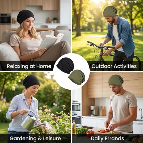 Summer Beanie for Men, 2PCS Lightweight Cotton Summer Hats for Women Men, Breathable Headwear for Outdoor Activities and Sensitive Scalp, Chemo Skull Cap Baggy Headwear Black in Kuwait