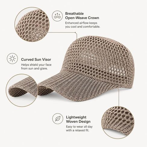 Breathable Mesh Baseball Cap, Unisex Outdoor Sun Hat for Summer, Lightweight Fishing Hiking Beach Travel Cap Khaki in Kuwait