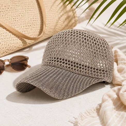 Breathable Mesh Baseball Cap, Unisex Outdoor Sun Hat for Summer, Lightweight Fishing Hiking Beach Travel Cap Khaki in Kuwait